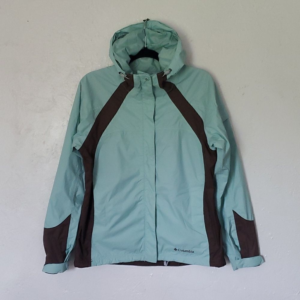 Columbia Packable Rain Jacket in Mint & Brown Size M